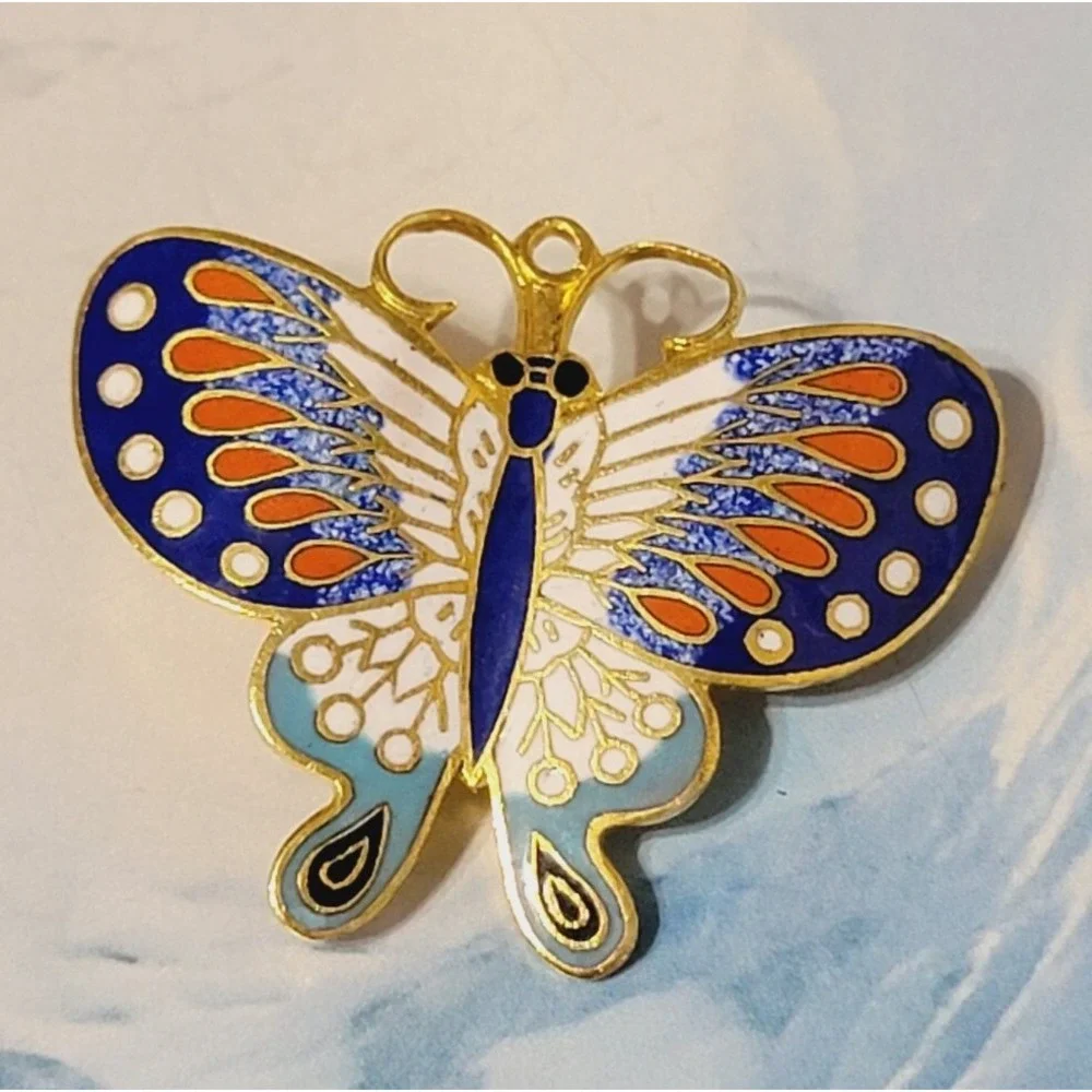 Vintage Multicolor Butterfly Brooch Enameled Gold Tone Figural Pin Jewelry